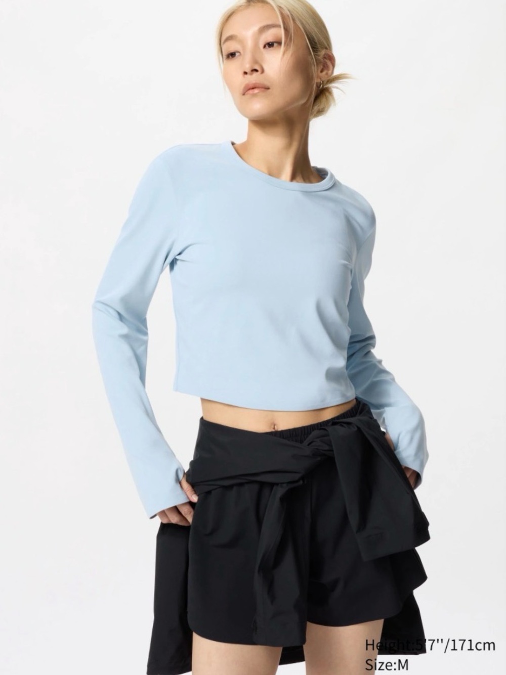 Uniqlo AIRism Light Blue Long-Sleeve Cropped Tee UPF50+ size XL
